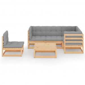 Set mobilier de grădină cu perne, 6 piese, lemn masiv de pin - Img 2