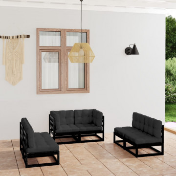 Set mobilier de grădină cu perne, 6 piese, lemn masiv de pin - Img 1