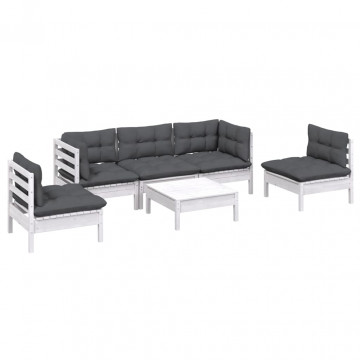 Set mobilier de grădină cu perne, 6 piese, lemn masiv de pin - Img 3