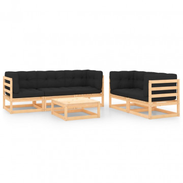 Set mobilier de grădină cu perne, 6 piese, lemn masiv pin - Img 1