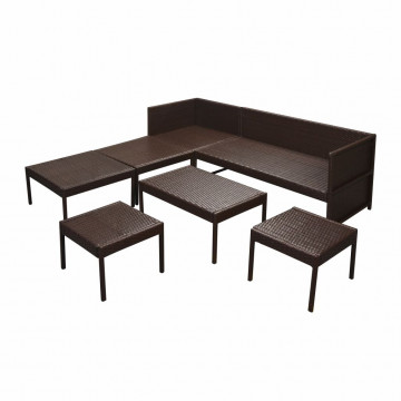 Set mobilier de grădină cu perne, 6 piese, maro, poliratan - Img 8