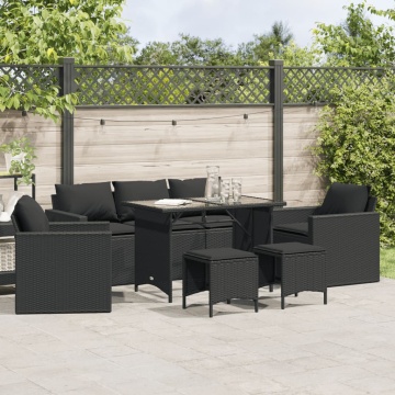 Set mobilier de grădină cu perne, 6 piese, negru, poliratan - Img 1