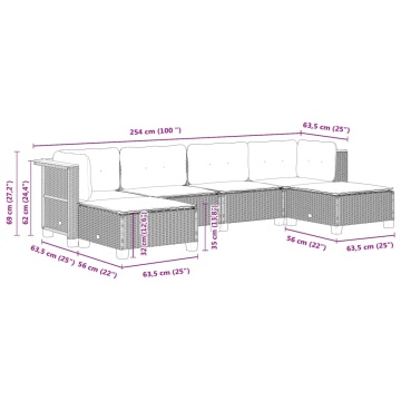 Set mobilier de grădină cu perne, 6 piese, negru, poliratan - Img 7