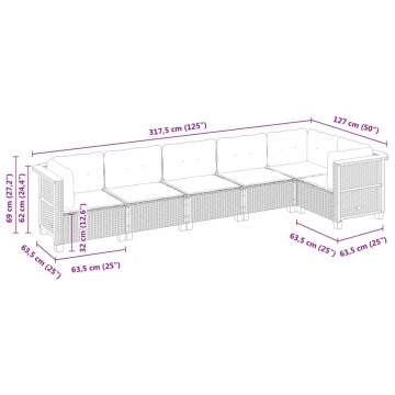 Set mobilier de grădină cu perne, 6 piese, negru, poliratan - Img 5
