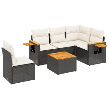 Set mobilier de grădină cu perne, 6 piese, negru, poliratan - Img 2