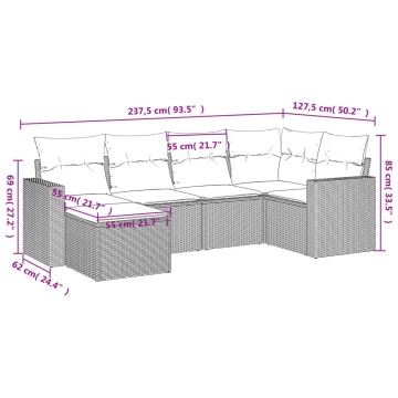 Set mobilier de grădină cu perne, 6 piese, negru, poliratan - Img 3