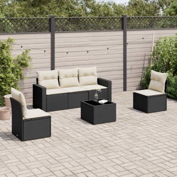 Set mobilier de grădină cu perne, 6 piese, negru, poliratan - Img 1
