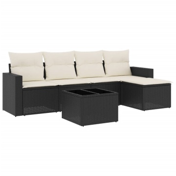 Set mobilier de grădină cu perne, 6 piese, negru, poliratan - Img 2