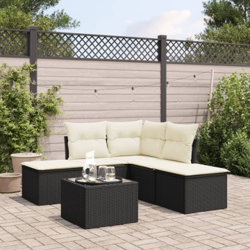 Set mobilier de grădină cu perne, 6 piese, negru, poliratan - Img 1