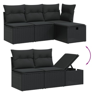 Set mobilier de grădină cu perne, 6 piese, negru, poliratan - Img 3