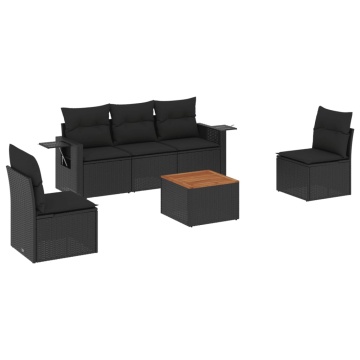 Set mobilier de grădină cu perne, 6 piese, negru, poliratan - Img 2