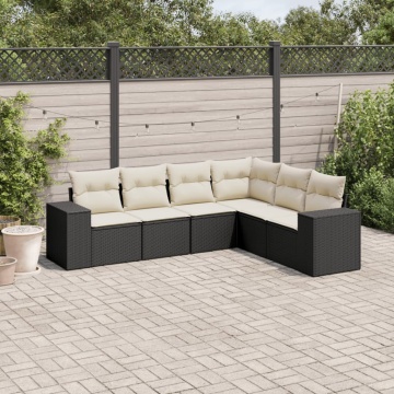 Set mobilier de grădină cu perne, 6 piese, negru, poliratan - Img 1