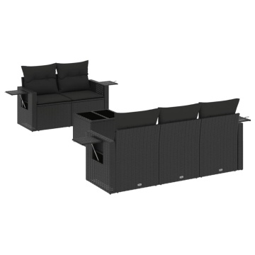 Set mobilier de grădină cu perne, 6 piese, negru, poliratan - Img 2