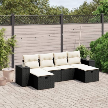 Set mobilier de grădină cu perne, 6 piese, negru, poliratan - Img 1