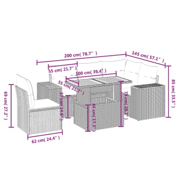 Set mobilier de grădină cu perne, 6 piese, negru, poliratan - Img 3