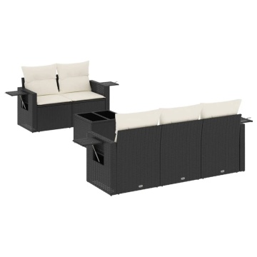 Set mobilier de grădină cu perne, 6 piese, negru, poliratan - Img 2