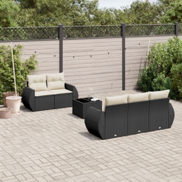 Set mobilier de grădină cu perne, 6 piese, negru, poliratan - Img 1