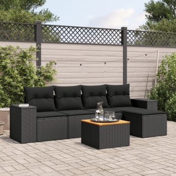 Set mobilier de grădină cu perne, 6 piese, negru, poliratan - Img 1