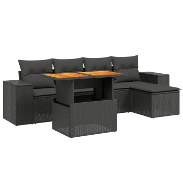 Set mobilier de grădină cu perne, 6 piese, negru, poliratan - Img 2