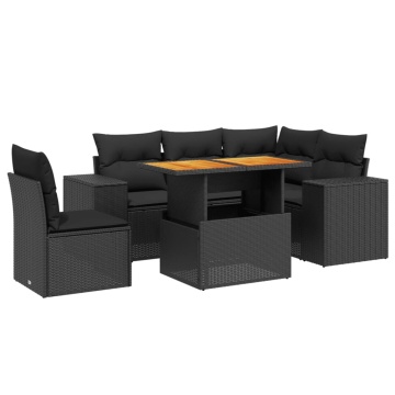Set mobilier de grădină cu perne, 6 piese, negru, poliratan - Img 2