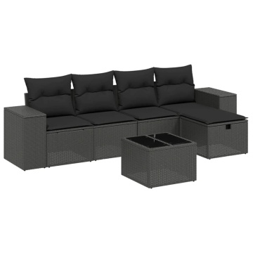 Set mobilier de grădină cu perne, 6 piese, negru, poliratan - Img 2