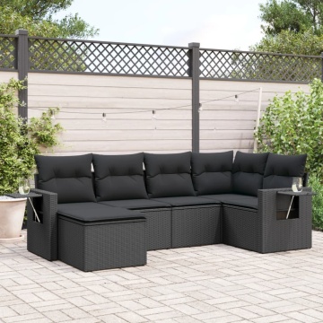 Set mobilier de grădină cu perne, 6 piese, negru, poliratan - Img 1