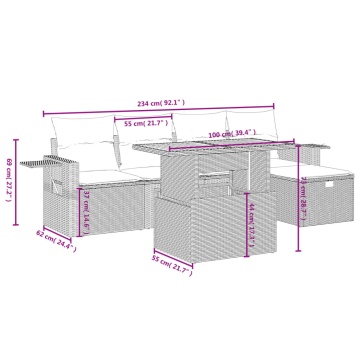 Set mobilier de grădină cu perne, 6 piese, negru, poliratan - Img 4