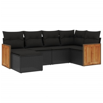 Set mobilier de grădină cu perne, 6 piese, negru, poliratan - Img 2