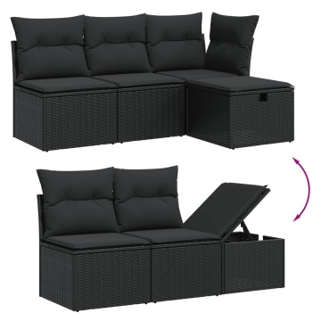 Set mobilier de grădină cu perne, 6 piese, negru, poliratan - Img 3