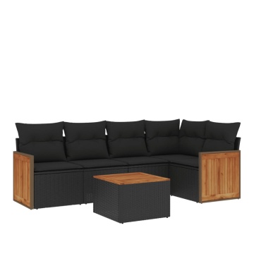 Set mobilier de grădină cu perne, 6 piese, negru, poliratan - Img 2