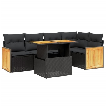 Set mobilier de grădină cu perne, 6 piese, negru, poliratan - Img 2