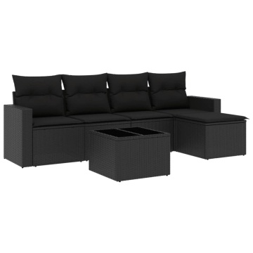 Set mobilier de grădină cu perne, 6 piese, negru, poliratan - Img 2