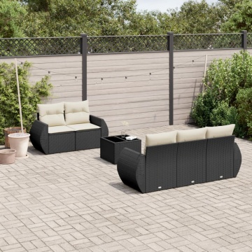 Set mobilier de grădină cu perne, 6 piese, negru, poliratan - Img 1