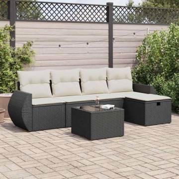 Set mobilier de grădină cu perne, 6 piese, negru, poliratan - Img 1
