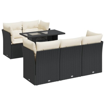 Set mobilier de grădină cu perne, 6 piese, negru, poliratan - Img 2