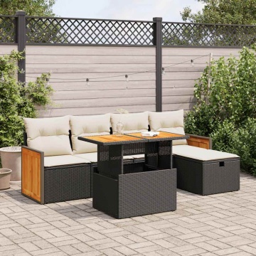 Set mobilier de grădină cu perne, 6 piese, negru, poliratan - Img 1