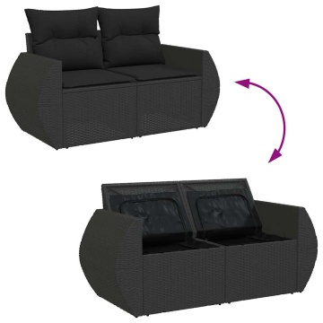 Set mobilier de grădină cu perne, 6 piese, negru, poliratan - Img 7