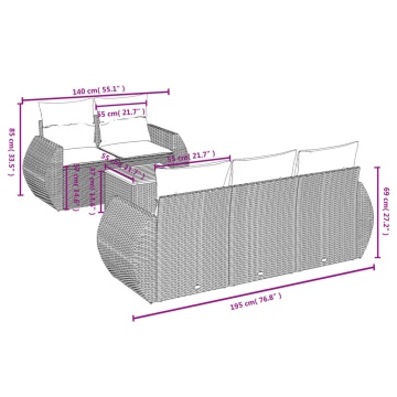 Set mobilier de grădină cu perne, 6 piese, negru, poliratan - Img 6
