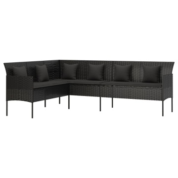 Set mobilier de grădină cu perne, 6 piese, negru, poliratan - Img 8