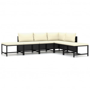 Set mobilier de grădină cu perne, 6 piese, negru, poliratan - Img 1