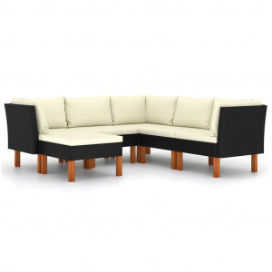 Set mobilier de grădină cu perne, 6 piese, negru, poliratan - Img 3