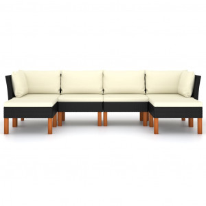 Set mobilier de grădină cu perne, 6 piese, negru, poliratan - Img 2