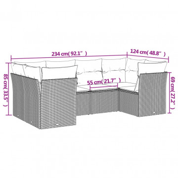 Set mobilier de grădină cu perne, 6 piese, negru, poliratan - Img 3
