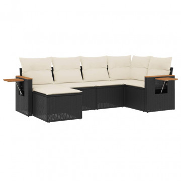 Set mobilier de grădină cu perne, 6 piese, negru, poliratan - Img 2