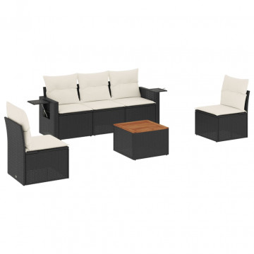 Set mobilier de grădină cu perne, 6 piese, negru, poliratan - Img 2