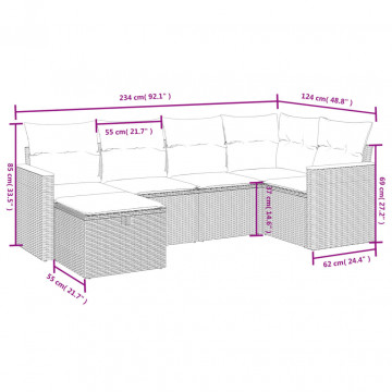 Set mobilier de grădină cu perne, 6 piese, negru, poliratan - Img 3