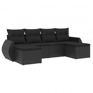 Set mobilier de grădină cu perne, 6 piese, negru, poliratan - Img 2