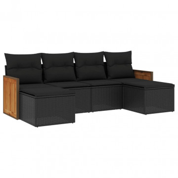 Set mobilier de grădină cu perne, 6 piese, negru, poliratan - Img 2
