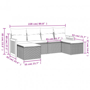 Set mobilier de grădină cu perne, 6 piese, negru, poliratan - Img 6