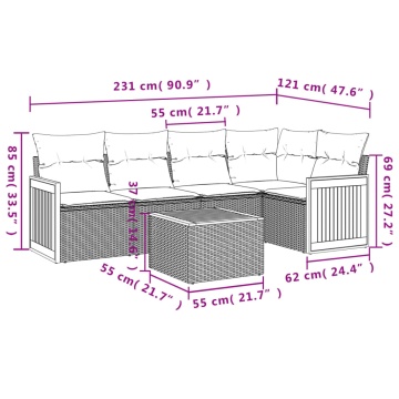 Set mobilier de grădină cu perne, 6 piese, negru, poliratan - Img 3